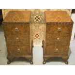 BEDSIDE CHESTS, a pair, Queen Anne style burr walnut each with three drawers, 37cm x 47cm x 72cm H.