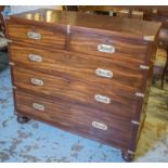 MILITARY CHEST, 19th century mahogany, now brass bound of five drawers with side handles,