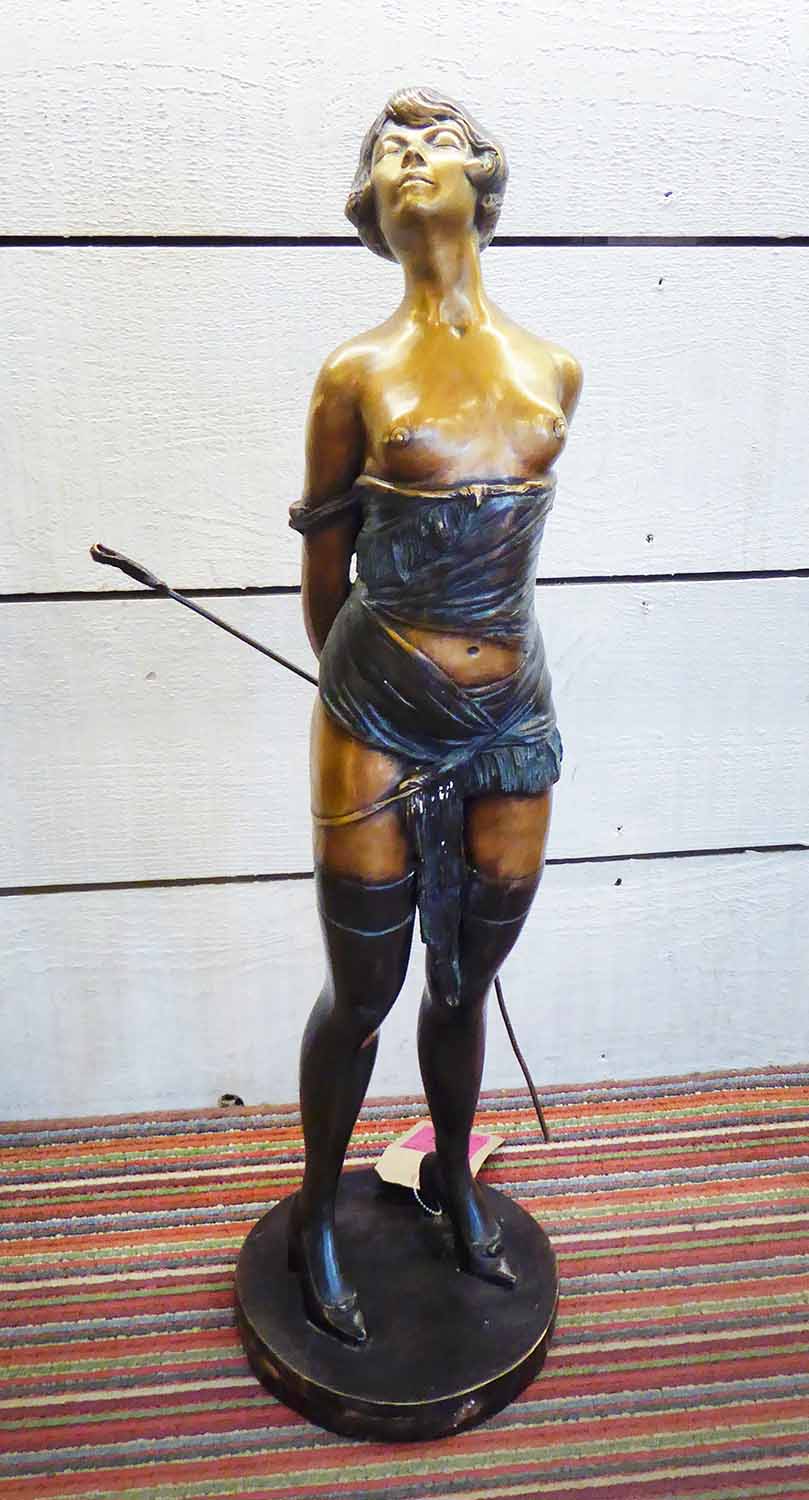 'MISS WHIPLASH' ART DECO STYLE BRONZE FIGURAL STUDY, 73cm H overall.