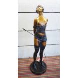 'MISS WHIPLASH' ART DECO STYLE BRONZE FIGURAL STUDY, 73cm H overall.