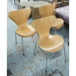 FRITZ HANSEN SERIES 7 CHAIRS, a set of five, by Arne Jacobsen, 80cm H.