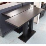 CONSOLE TABLES, a pair, dark wood, each 120cm W x 380cm H.