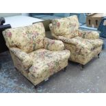 GEORGE SMITH ARMCHAIRS, a pair, Floral upholstery, in the Howard style, 80cm H.