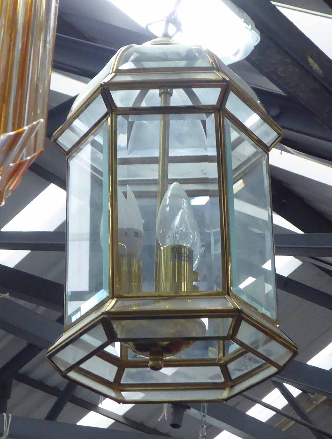 HALL LANTERN, of small proportions, brass with glass panels, 38cm H x 22cm, - Image 2 of 2