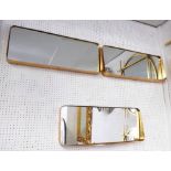 MIRRORS, a set of three, in a gilded metal frame, 32cm x 76cm.