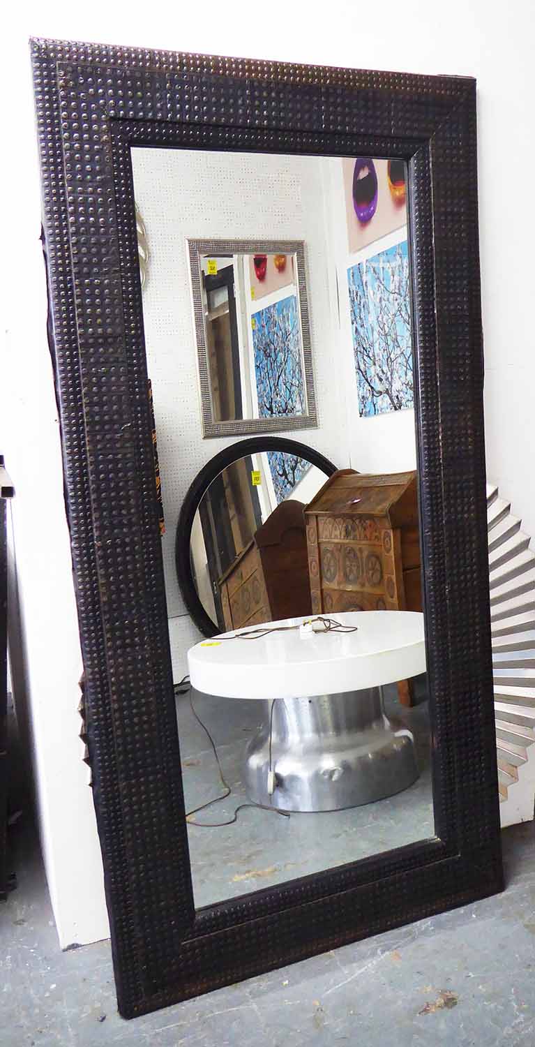 WALL MIRROR, rectangular metal studded, 180cm x 90cm.