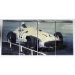 STERLING MOSS AT THE 1955 BRITISH GRAND PRIX, air brushed and lacquered four panel set,