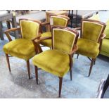 OPEN ARMCHAIRS, a set of four, 1950's, upholstered in velvet, on square supports, 54cm W.