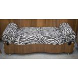 DAYBED, Art Deco and later, walnut frame, re-upholstered in zebra patterned upholstery,