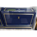 SIDE CABINET, ex-showhouse, blue lacquer and brass, cost £3500 new,