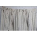 CURTAINS, two pairs, cream, lined and interlined, each 107cm W gathered x 301cm drop.