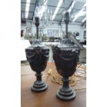 TABLE LAMPS, a pair, classical design in a bronzed finish, 50cm H.