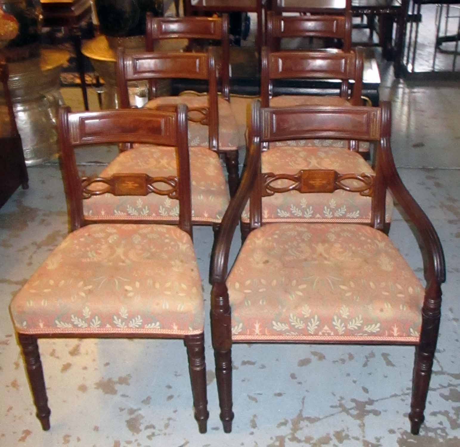 DINING CHAIRS, a set of six, Regency mahogany framed,