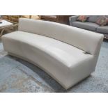 BENCH, three seater, in cream leather on cream supports, 200cm L.