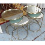 SIDE TABLES, two graduated pairs circular with mirrored tops on gilded frames,