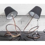 TUBING TABLE LAMPS, a pair, with shades, each approx 38cm H overall.