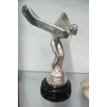 'THE SPIRIT OF ECSTASY' FIGURE BRONZE, silver plated finish on black marble base, 32cm H x 18cm W.