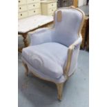 BERGERE, with a grey painted showframe, and blue upholstery, 64cm W.