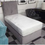 SINGLE BED, 3ft, in grey faux suede with mattress.