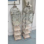 ORANGERY NIGHT LANTERNS, a pair, on stands, vintage style, white painted finish, 128cm H.