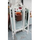 SALON SCREEN, vintage French inspired, white painted finish, three fold, 184cm at tallest.