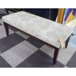 FOOTSTOOL, in a grey geometric design on square supports, 110cm x 46cm x 40cm H.