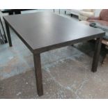 DINING TABLE, in black ash finish on square supports, 200cm x 120cm x 77cm H.