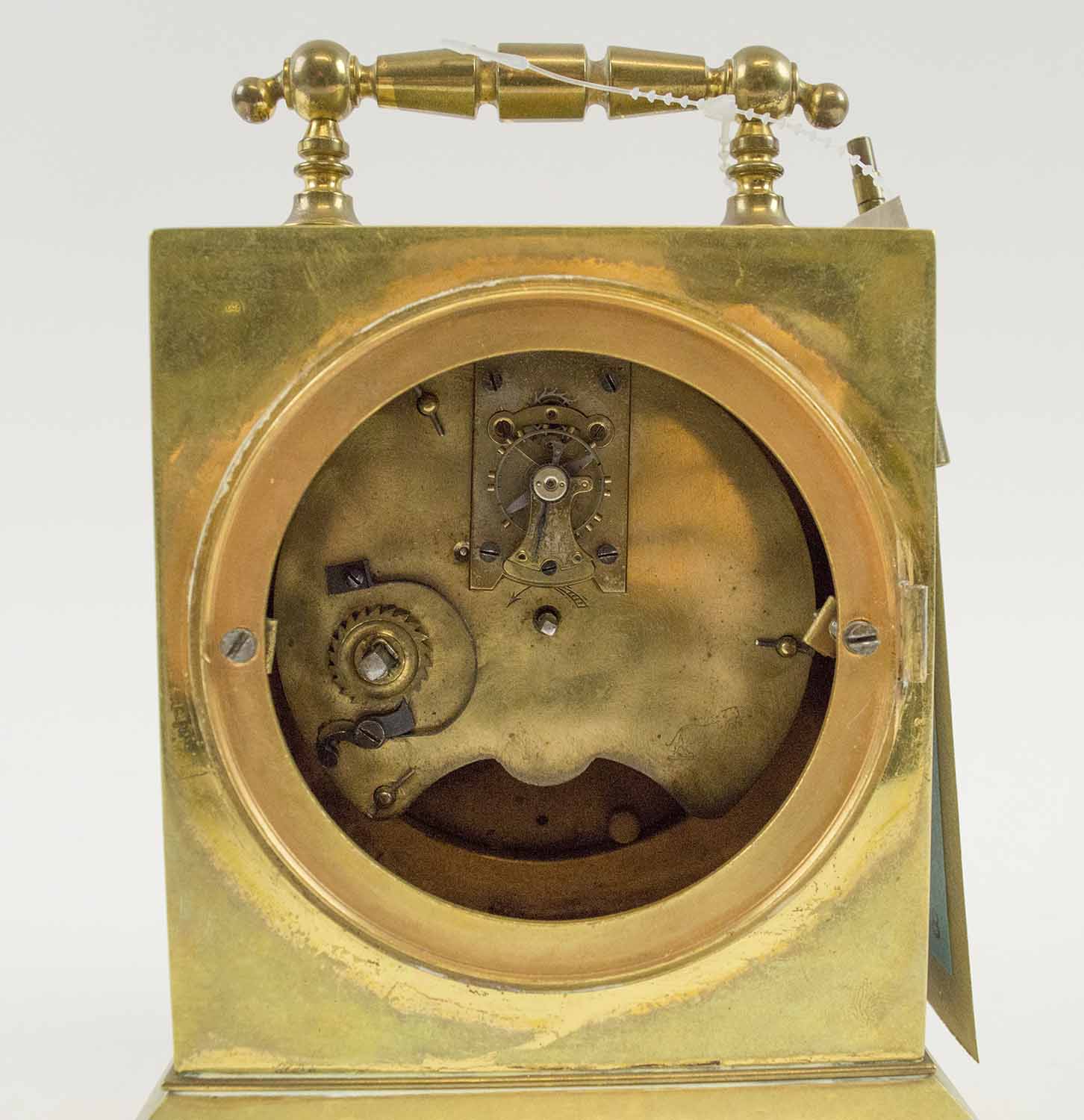 BRASS CASED MANTEL CLOCK, early 20th century, with silvered chapter ring, 19cm H overall, - Image 3 of 3