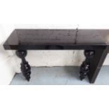 CONSOLE TABLE, black gloss, 115cm W x 400cm L x 86cm H.