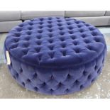 OTTOMAN, buttoned blue velvet, 45cm H x 120cm W.