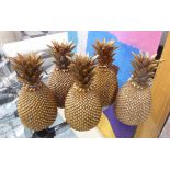 PINEAPPLES, a decorative set of five, 30cm H.