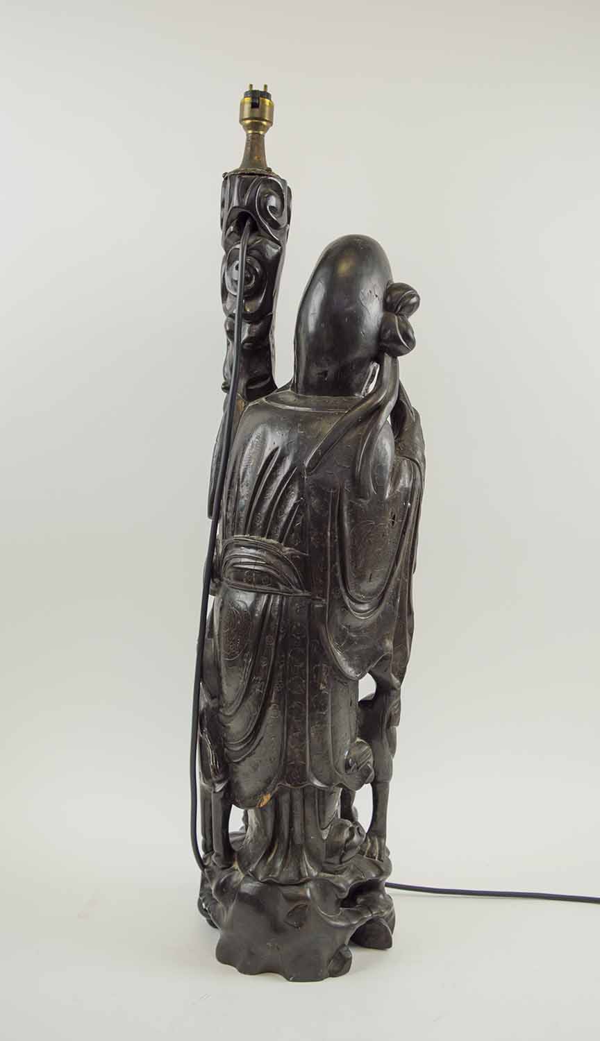 FIGURAL CHINESE LAMP, carved wood, - Image 2 of 3