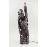 FIGURAL CHINESE LAMP, carved wood,