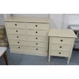 CHEST, cream with eight drawers, 110cm W x 45cm D x 97cm H; and a bedside chest to match.