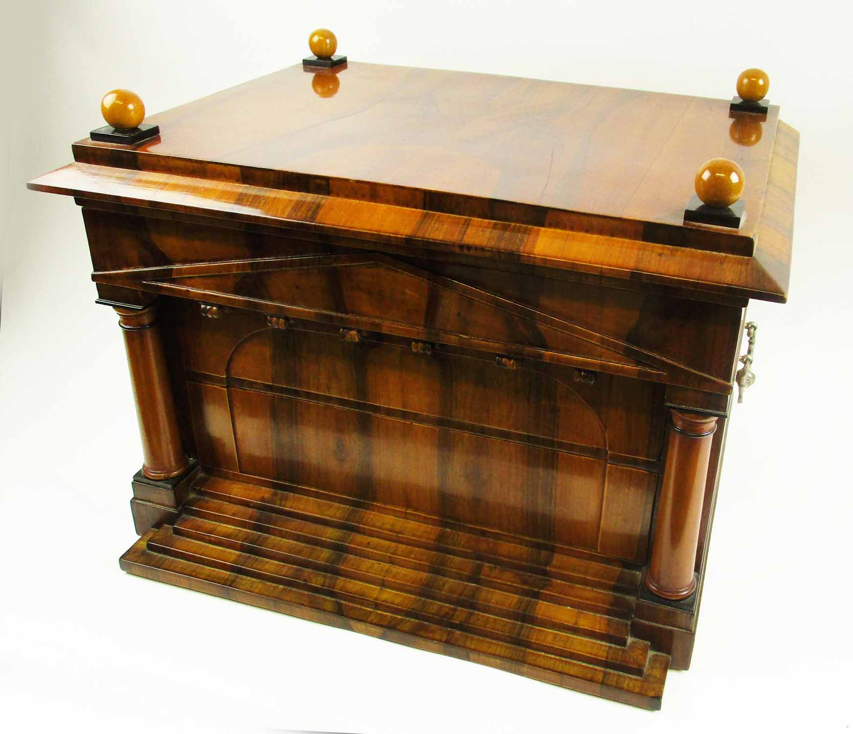 BIEDERMEIER JEWELLERY CASKET, walnut of architectural form, - Image 2 of 8