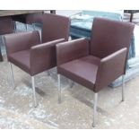 WALTER KNOLL DINING CHAIRS, a set of eight, in dark brown leather on tubular supports, 56cm W.
