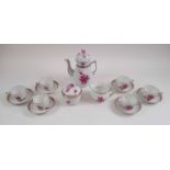 HEREND CHINESE BOUQUET RASPBERRY COFFEE SERVICE, six place setting with coffee pot,
