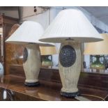 TABLE LAMPS, a pair, of continental Art Nouveau inspiration, mottled finish ceramic,