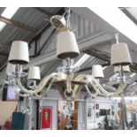 BELLA FIGURA CHANDELIER, eight branch in crystal with swept arms, shades and bulbs,