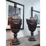 TABLE LAMPS, a pair, classical design in a bronzed finish, 50cm H.