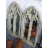 GOTHIC MIRRORS, a pair, reconstituted stone, 80cm H.