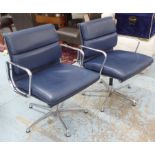 ICF SOF PAD DESK CHAIRS, a pair, by Charles and Ray Eames, in blue leather, 56cm W.