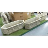 GOTHIC TROUGHS, three reconstituted stone, 90cm L.