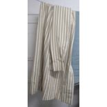 CURTAINS, a pair, striped fabric lined and interlined, 108cm x 230cm drop.