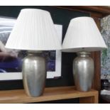 TABLE LAMPS, a pair, metal urn shaped with shades, 78cm H.