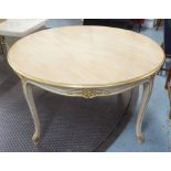 DINING TABLE, Louis XV style limed and gilt heightened with circular top, 77cm H x 138cm.