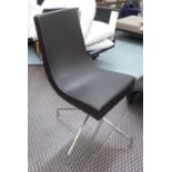HEALS LEATHER SWIVEL CHAIR, in black on chromed metal swivel supports, 44cm W.