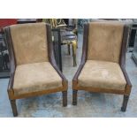 SIDE CHAIRS, a pair, 1970's style leather and faux suede.