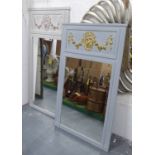 TRUMEAU MIRRORS, two, in grey finish, one with gilded cherub and the swags, 132cm x 79cm,