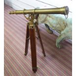 TELESCOPE, brass on adjustable tripod base, 100cm L.